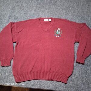 VTG IZOD Golf Sweater Men Size Large Maroon Red Embroidered Crest